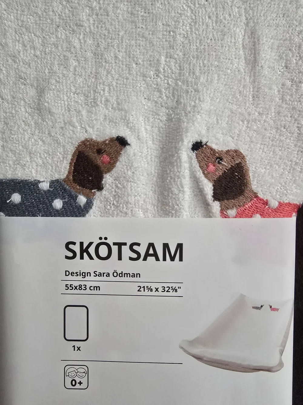Ikea Skötsam White Terry Baby Changing Pad Cover with Dachshund Embroidery